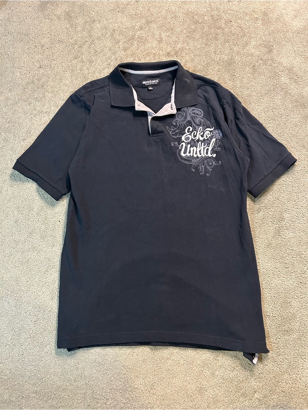 Vintage Ecko Unltd Black Polo Shirt Embroidered Y2K Grunge Large